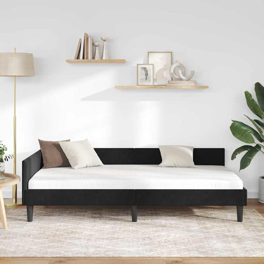 vidaXL Rama łóżka narożnego Z zagłówkiem Czarny 80 cm x 200 cm Aksamit