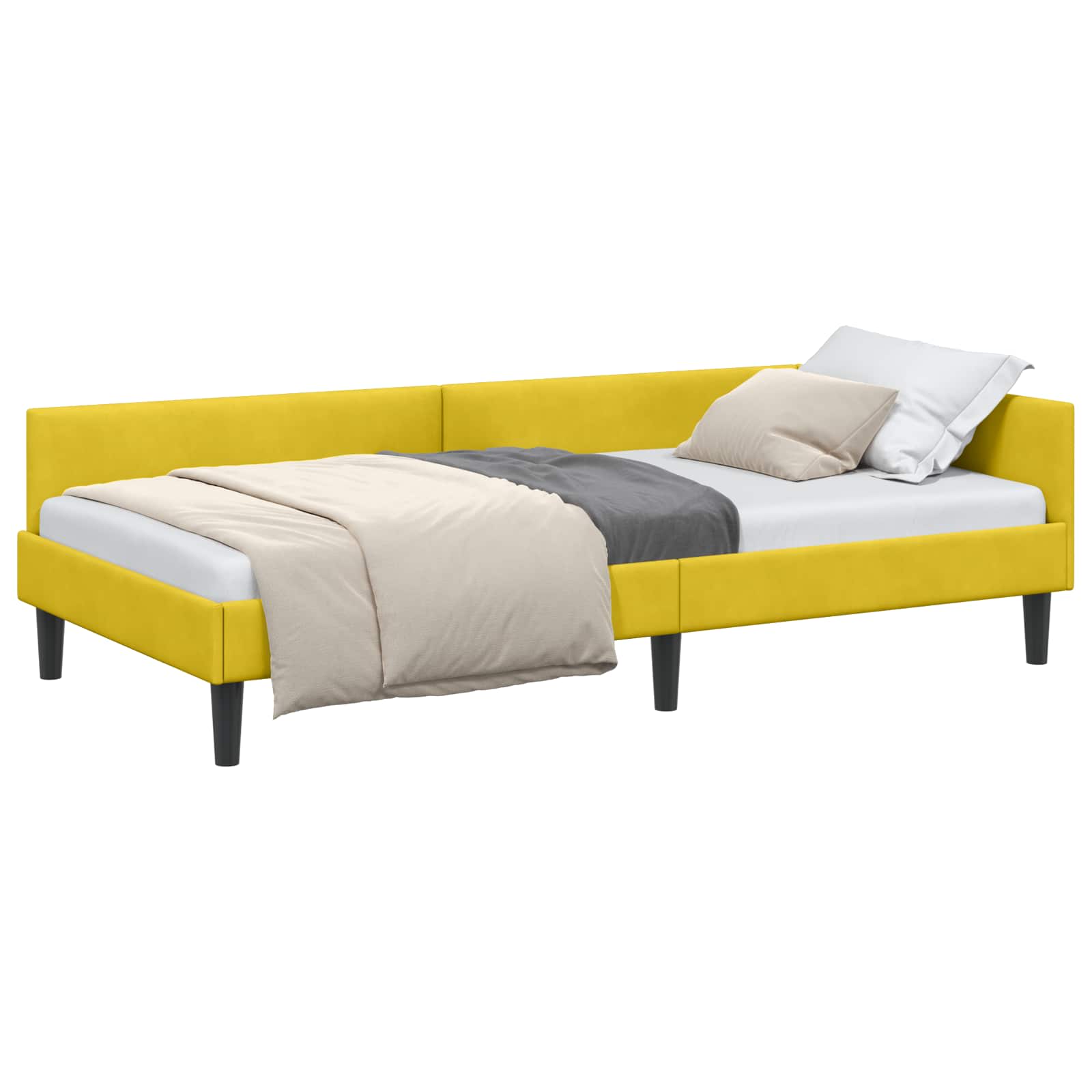 vidaXL Rama łóżka narożnego Z zagłówkiem Żółty 80 cm x 200 cm Aksamit