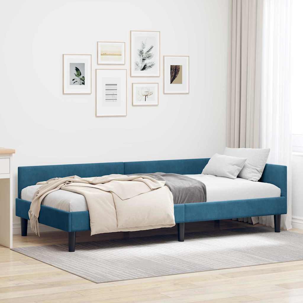 vidaXL Rama łóżka narożnego Niebieski 90 cm x 190 cm Aksamit