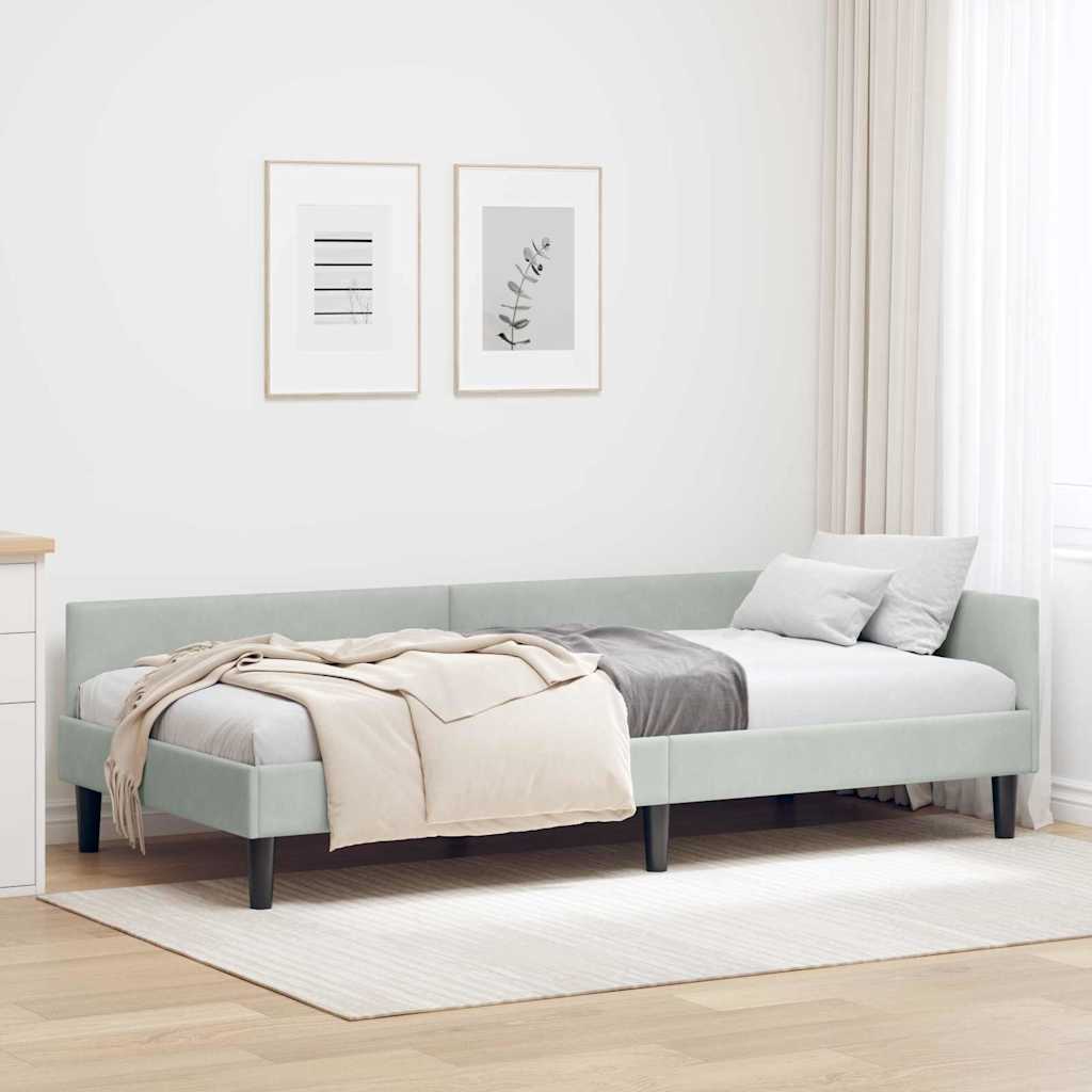 vidaXL Rama łóżka narożnego Jasnoszary 90 cm x 190 cm Aksamit