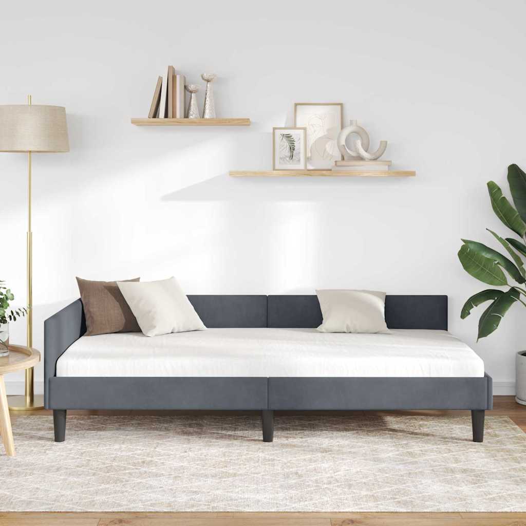 vidaXL Rama łóżka narożnego Ciemnoszary 90 cm x 190 cm Aksamit