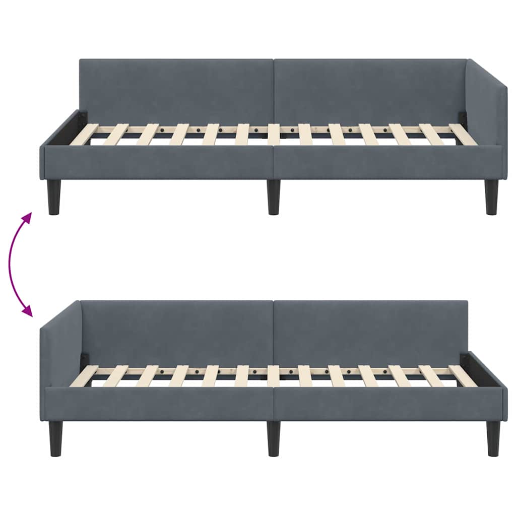 vidaXL Rama łóżka narożnego Ciemnoszary 90 cm x 190 cm Aksamit