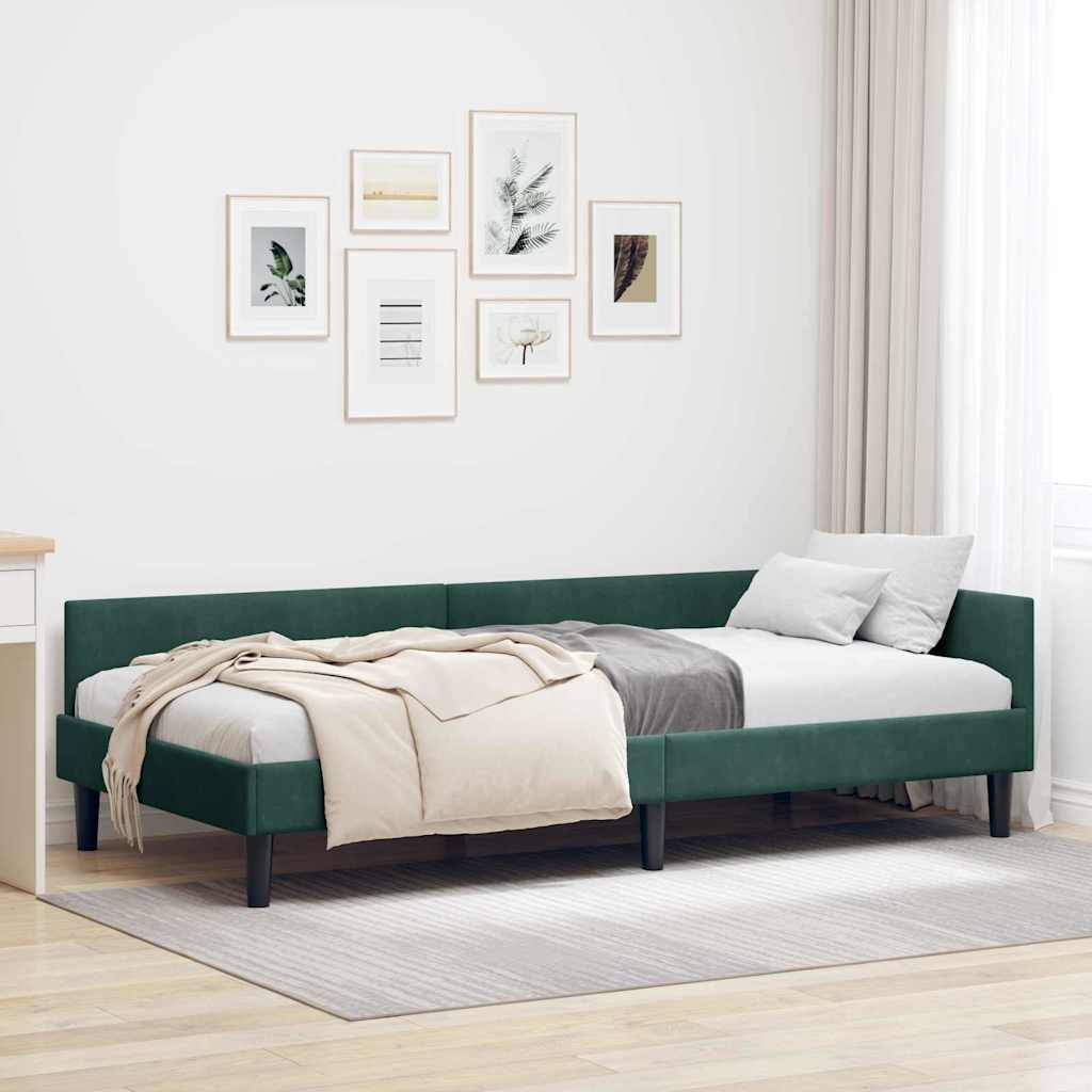 vidaXL Rama łóżka narożnego Ciemna zieleń 90 x 190 cm Aksamit
