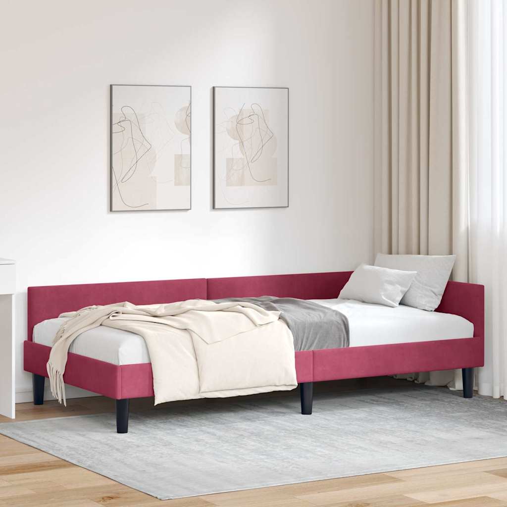 vidaXL Rama łóżka narożnego Czerwone wino 90 cm x 190 cm Aksamit