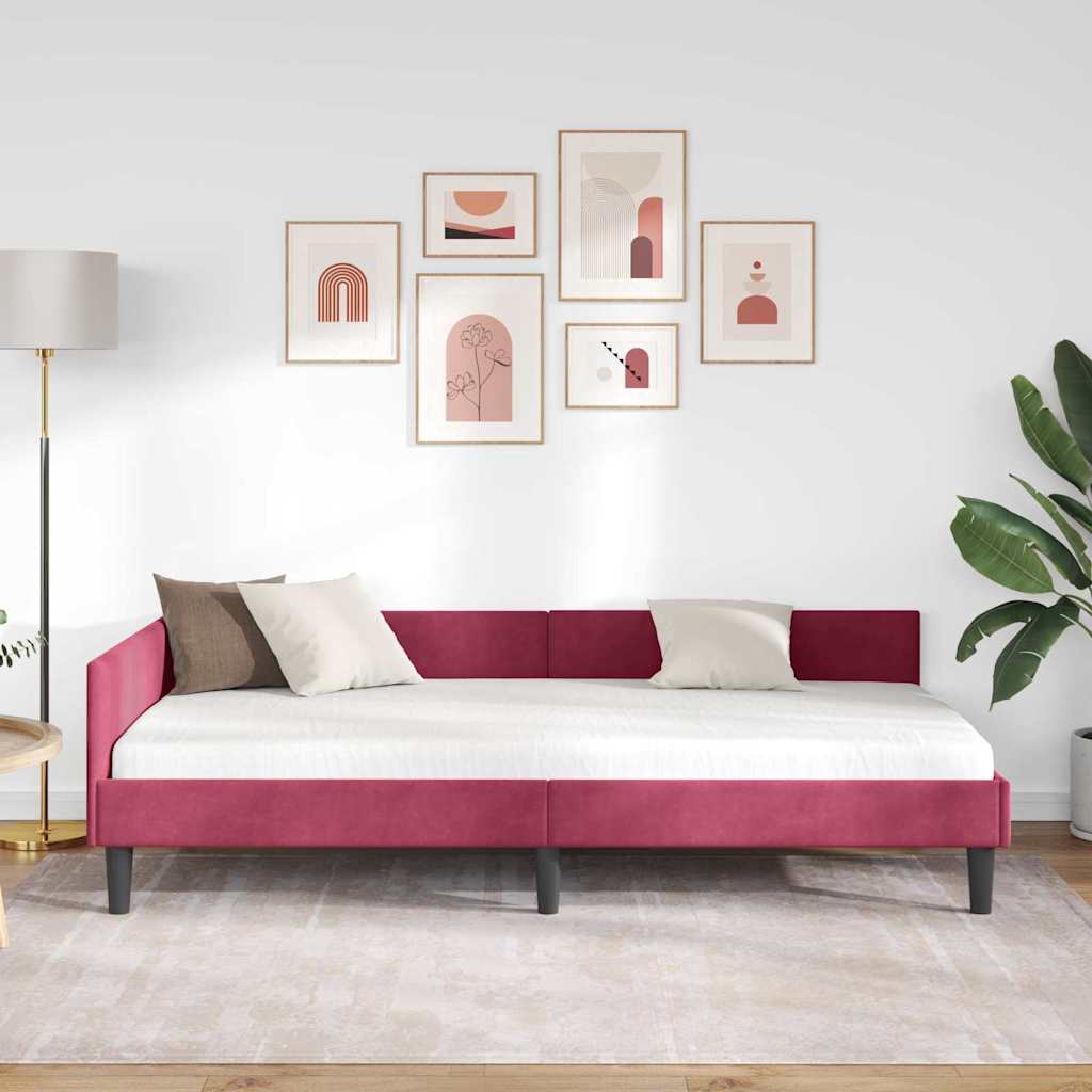 vidaXL Rama łóżka narożnego Czerwone wino 90 cm x 190 cm Aksamit