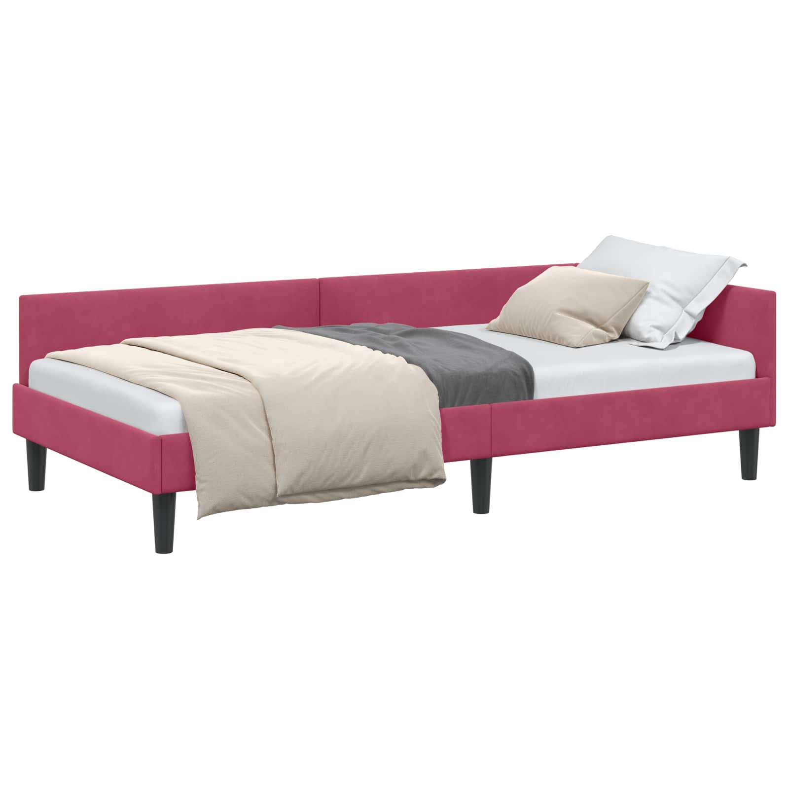 vidaXL Rama łóżka narożnego Czerwone wino 90 cm x 190 cm Aksamit