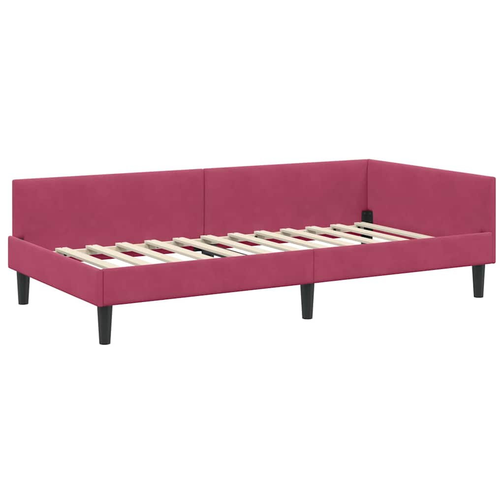 vidaXL Rama łóżka narożnego Czerwone wino 90 cm x 190 cm Aksamit