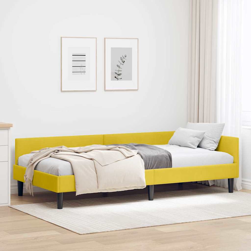 vidaXL Rama łóżka narożnego Z zagłówkiem Żółty 90 cm x 190 cm Aksamit