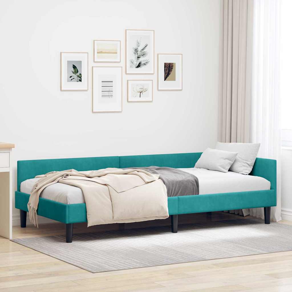 vidaXL Rama łóżka narożnego Turkusowy 90 cm x 190 cm Aksamit