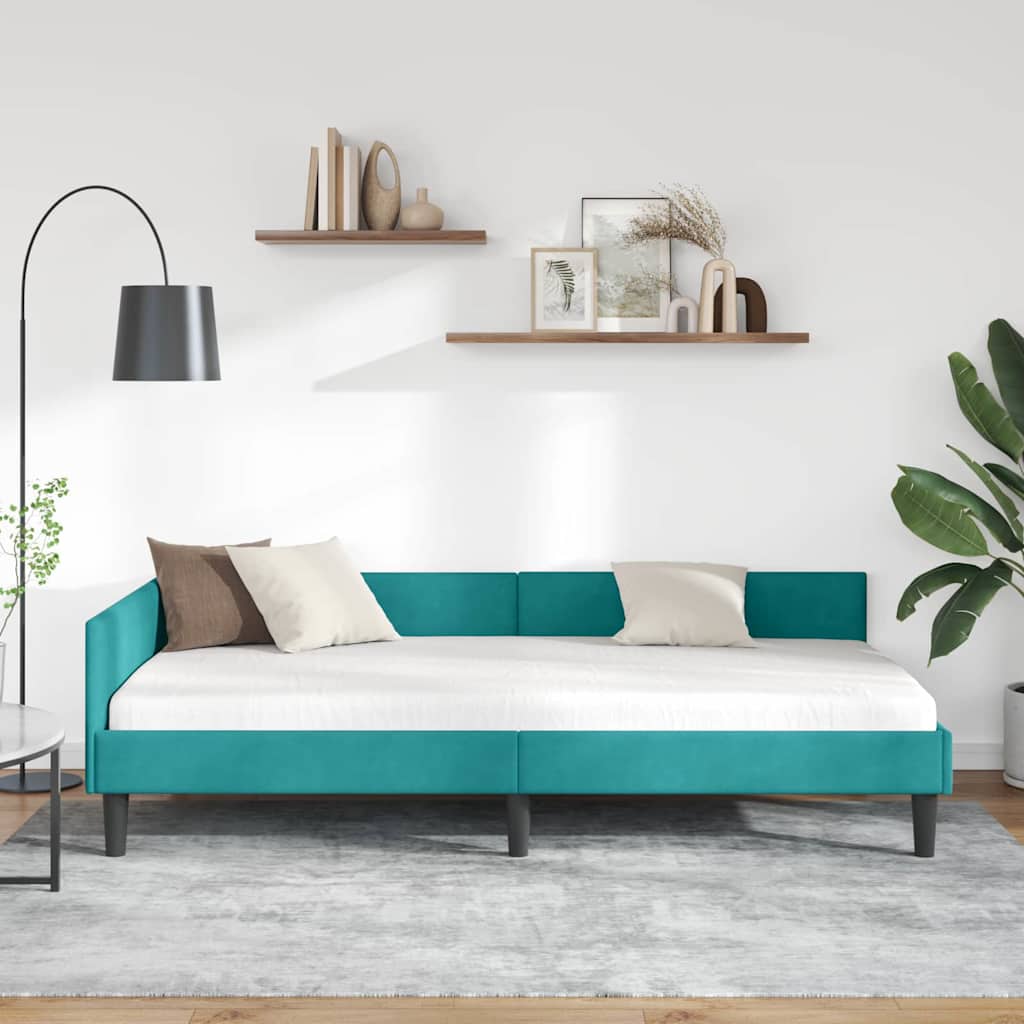 vidaXL Rama łóżka narożnego Turkusowy 90 cm x 190 cm Aksamit