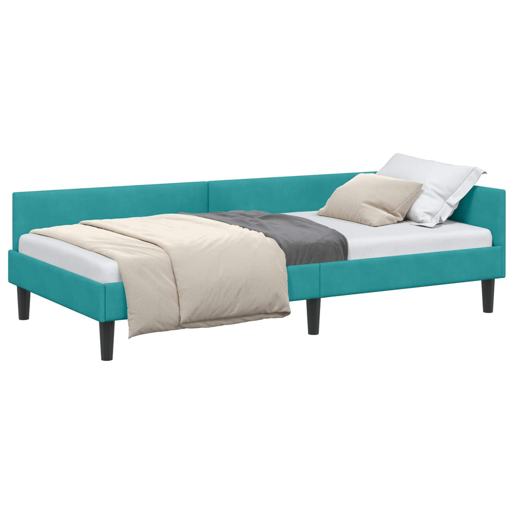 vidaXL Rama łóżka narożnego Turkusowy 90 cm x 190 cm Aksamit