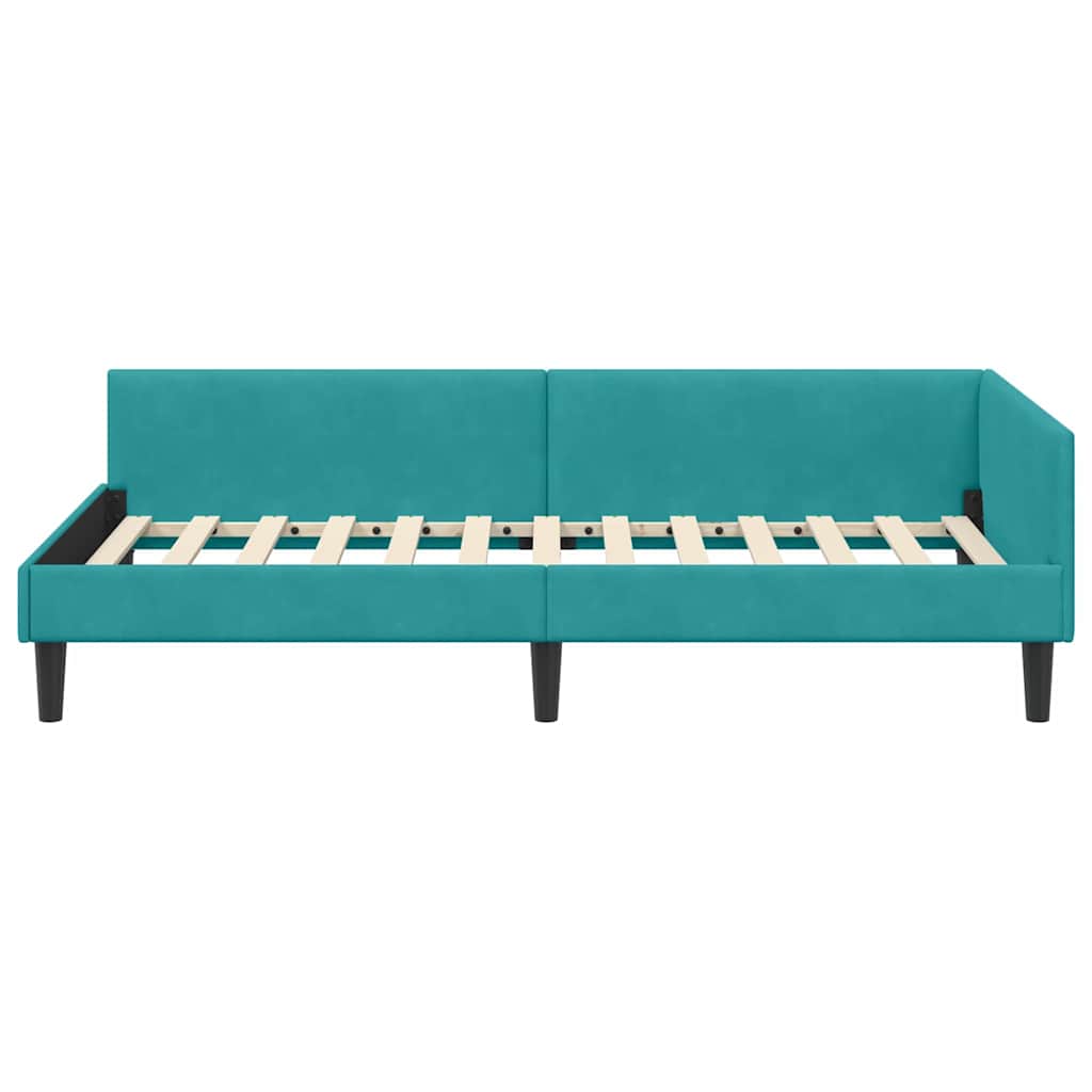vidaXL Rama łóżka narożnego Turkusowy 90 cm x 190 cm Aksamit