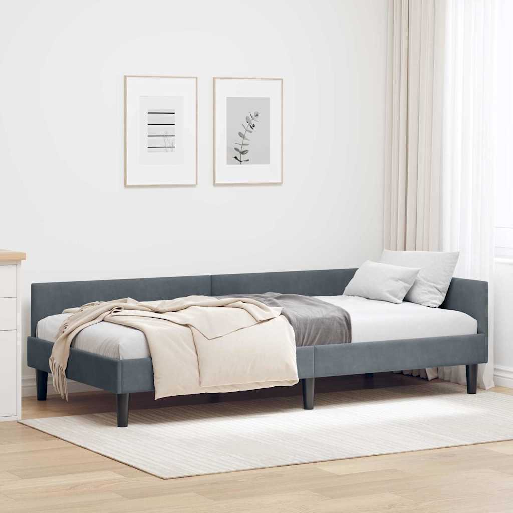 vidaXL Rama łóżka narożnego Ciemnoszary 90 cm x 200 cm Aksamit