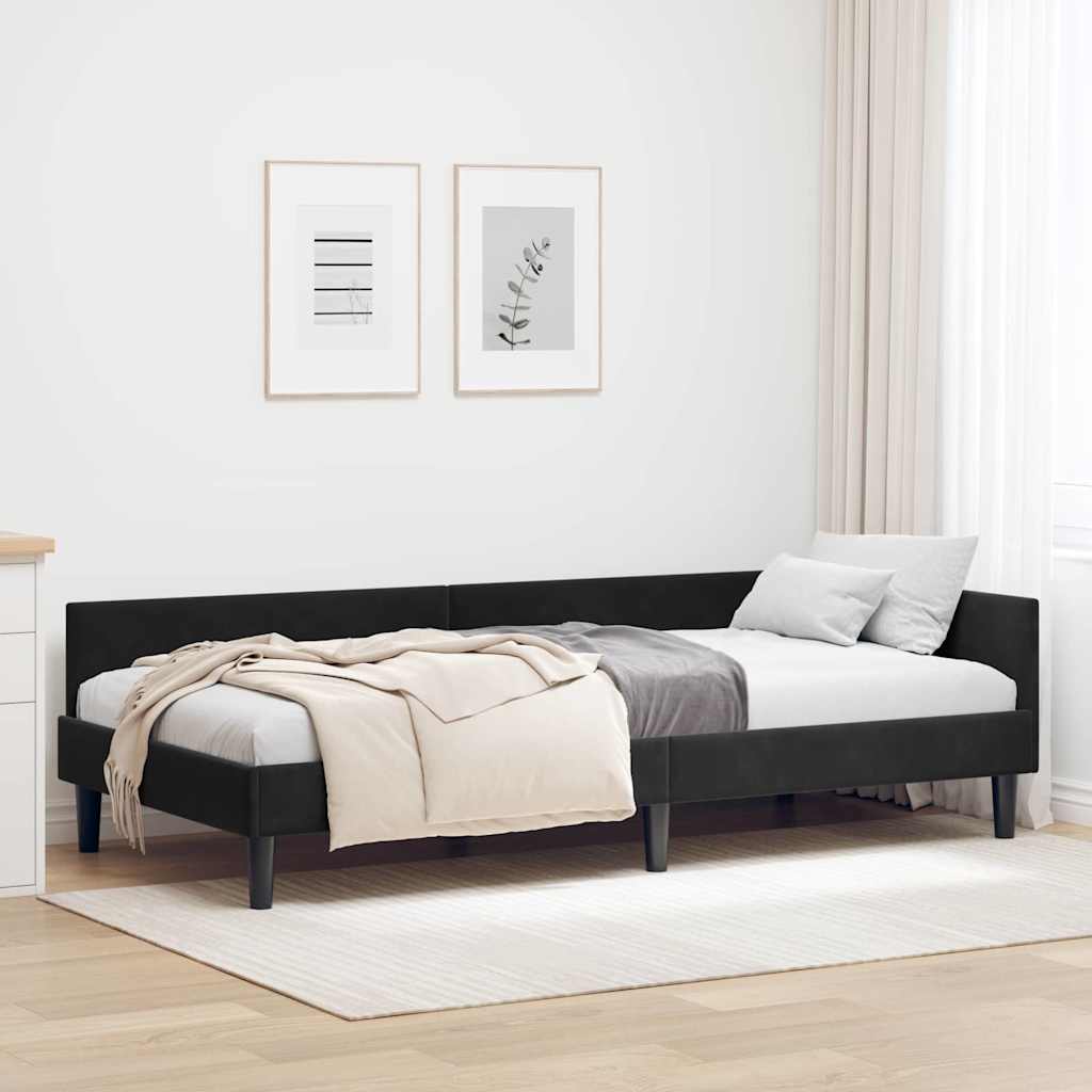vidaXL Rama łóżka narożnego Z zagłówkiem Czarny 90 cm x 200 cm Aksamit