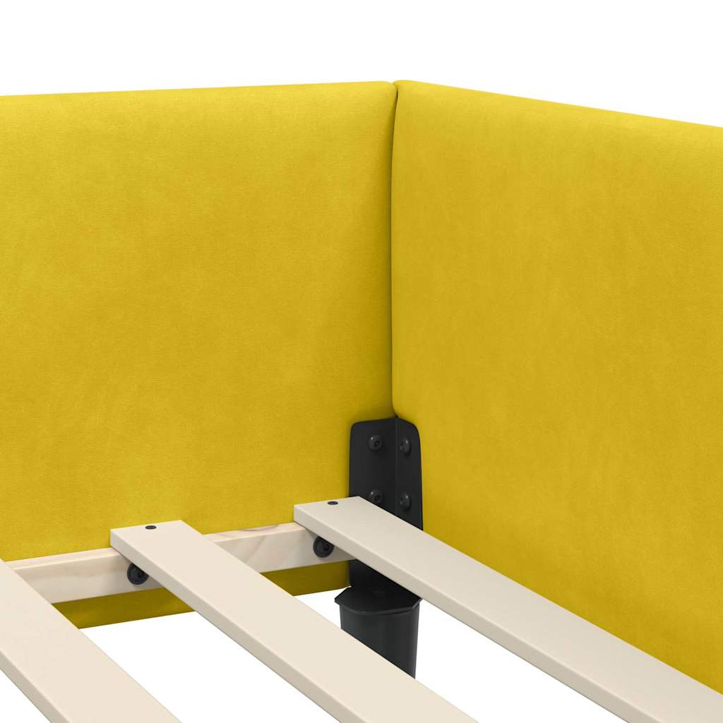 vidaXL Rama łóżka narożnego Z zagłówkiem Żółty 90 cm x 200 cm Aksamit