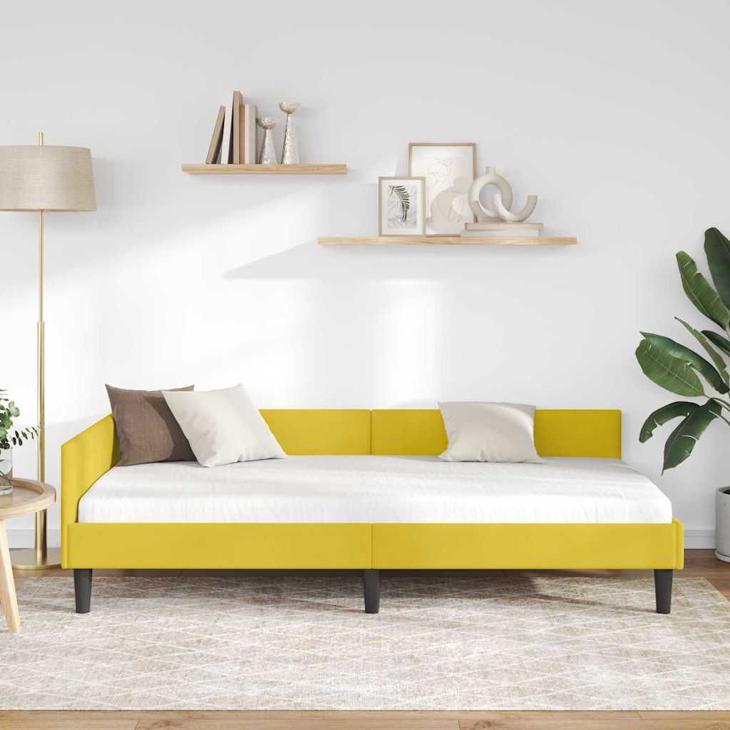 vidaXL Rama łóżka narożnego Z zagłówkiem Żółty 90 cm x 200 cm Aksamit