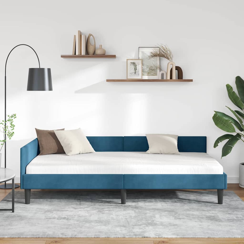 vidaXL Rama łóżka narożnego Niebieski 100 cm x 200 cm Aksamit