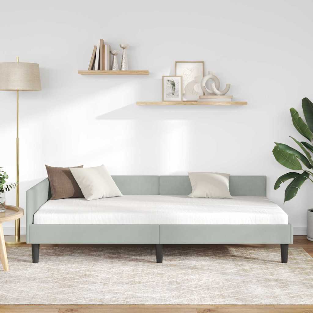 vidaXL Rama łóżka narożnego Jasnoszary 100 cm x 200 cm Aksamit