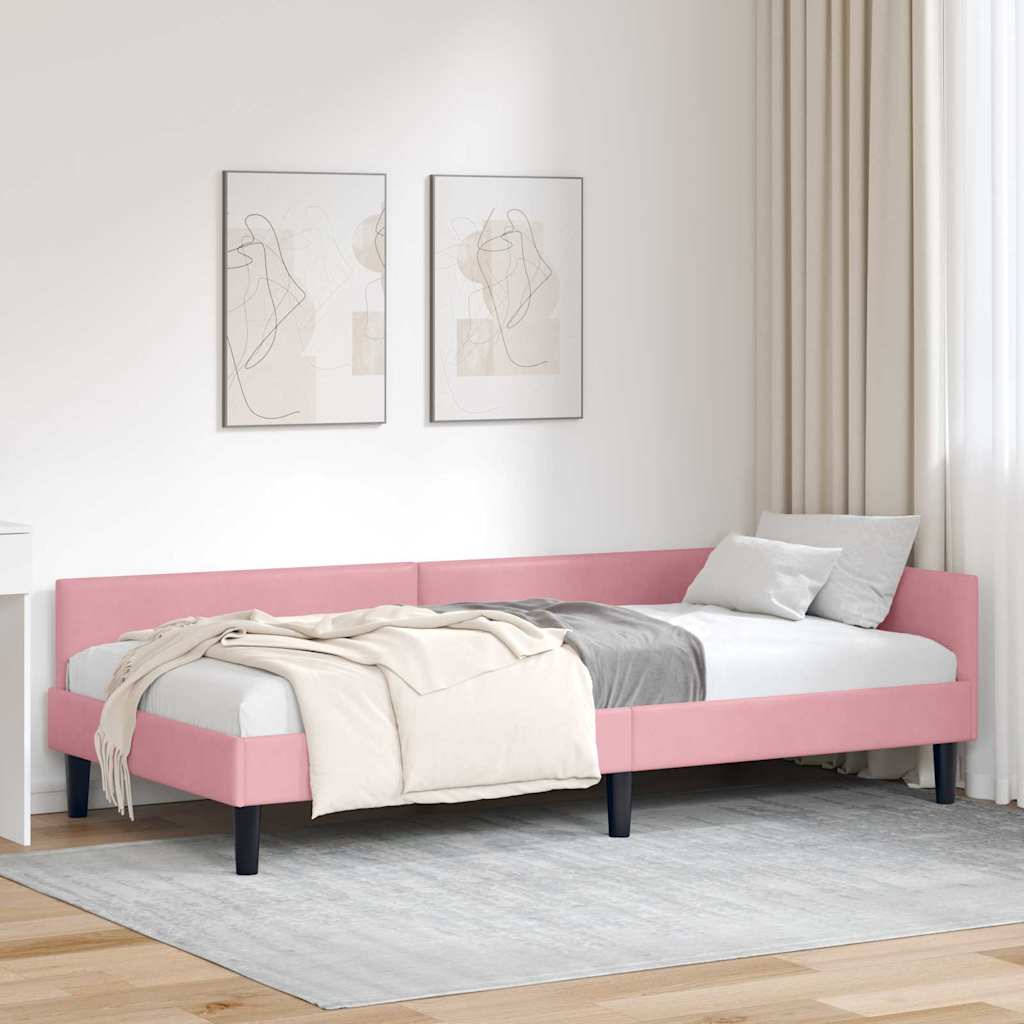 vidaXL Rama łóżka narożnego Różowy 100 cm x 200 cm Aksamit