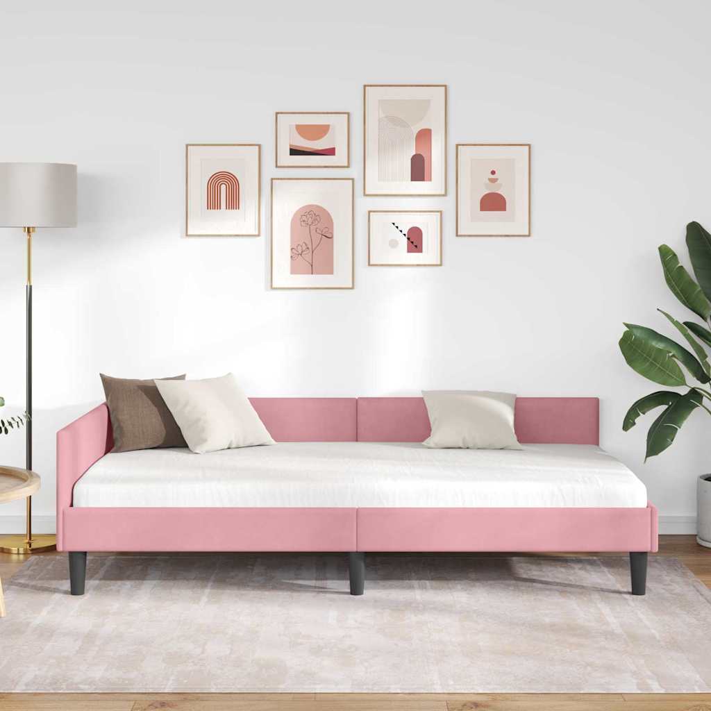 vidaXL Rama łóżka narożnego Różowy 100 cm x 200 cm Aksamit