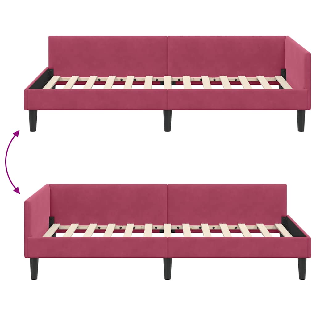 vidaXL Rama łóżka narożnego Czerwone wino 100 cm x 200 cm Aksamit