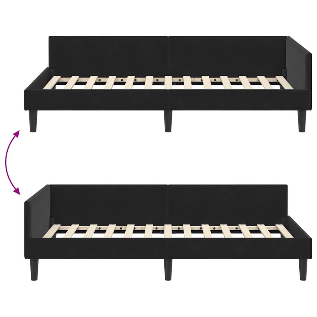 vidaXL Rama łóżka narożnego Czarny 100 cm x 200 cm Aksamit