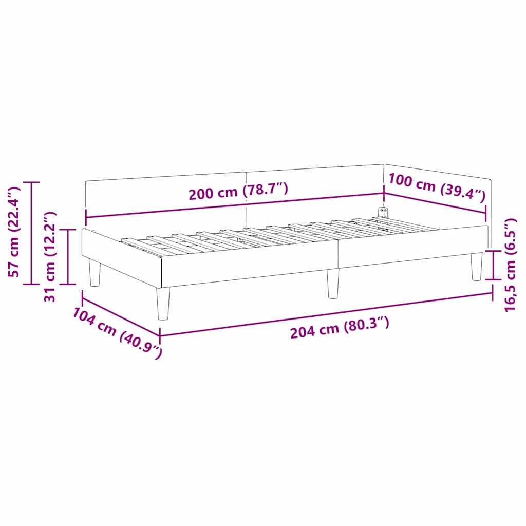 vidaXL Rama łóżka narożnego Z zagłówkiem Żółty 100 cm x 200 cm Aksamit
