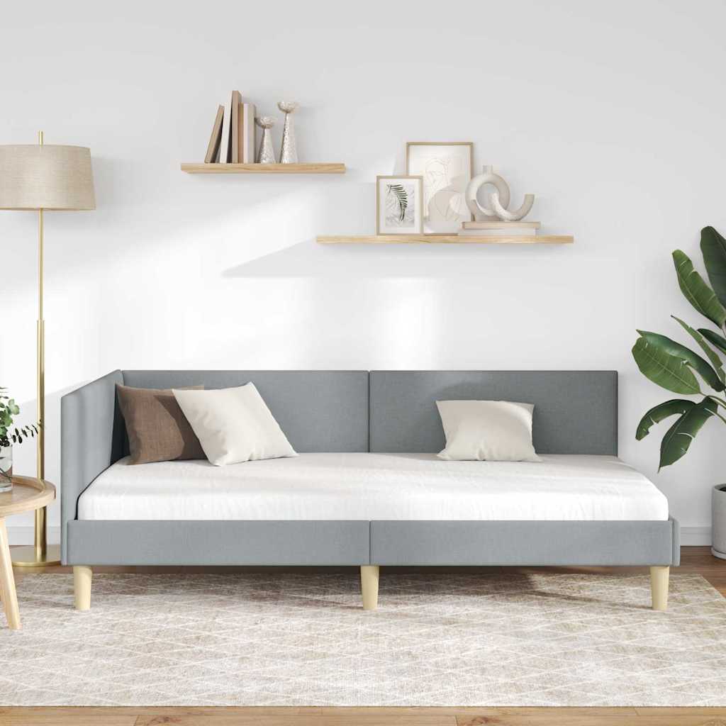 vidaXL Rama łóżka narożnego Z zagłówkiem Jasnoszary 80 cm x 200 cm