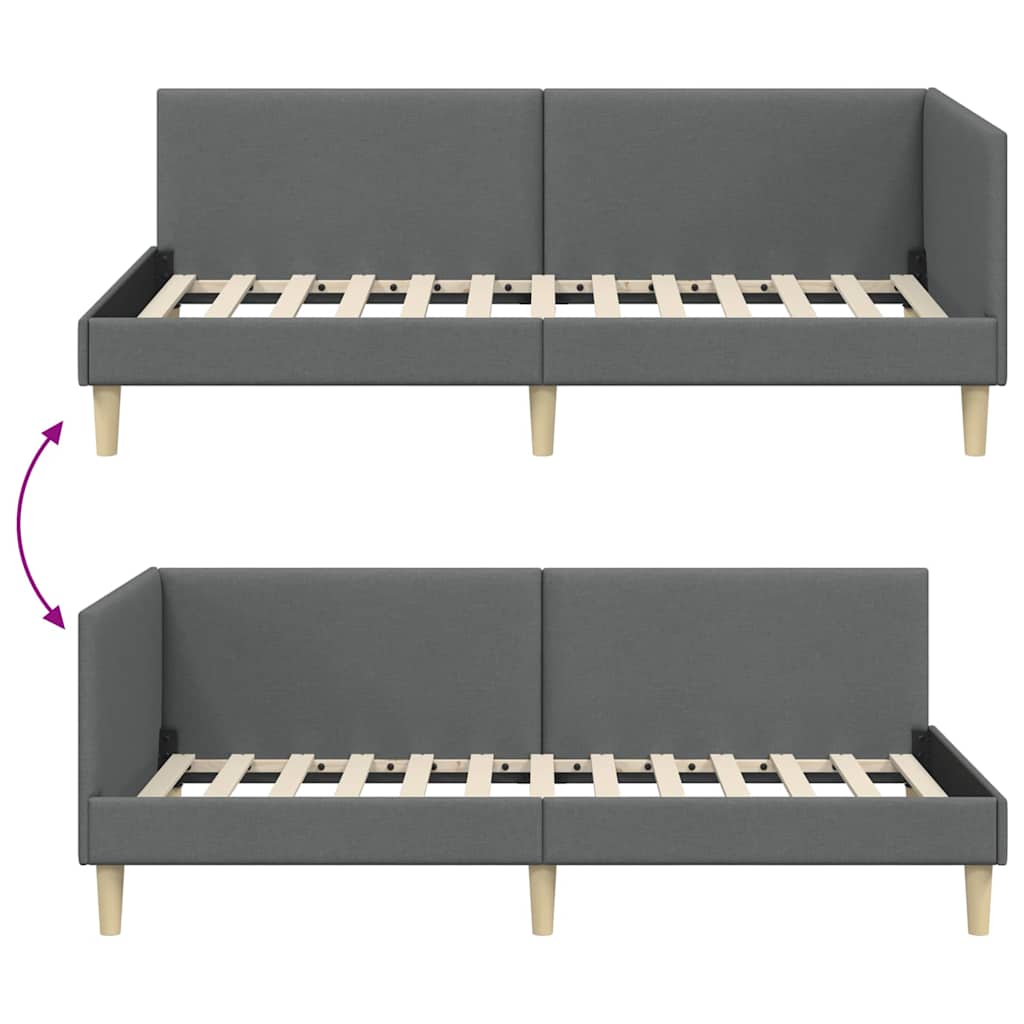 vidaXL Rama łóżka narożnego Z zagłówkiem Ciemnoszary 80 cm x 200 cm
