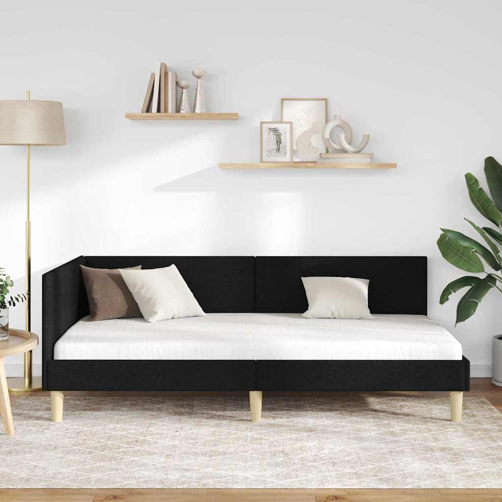 vidaXL Rama łóżka narożnego Czarny 80 cm x 200 cm Tkanina i sklejka