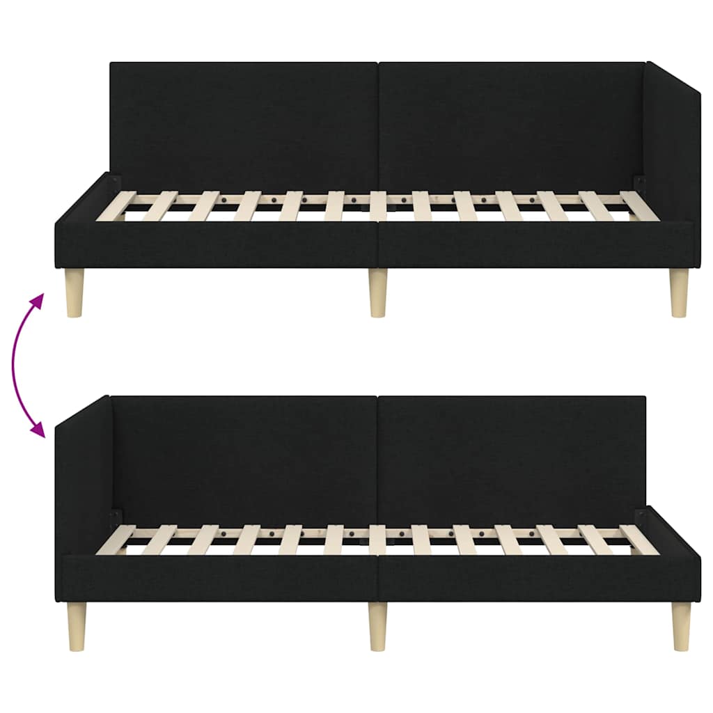 vidaXL Rama łóżka narożnego Czarny 80 cm x 200 cm Tkanina i sklejka