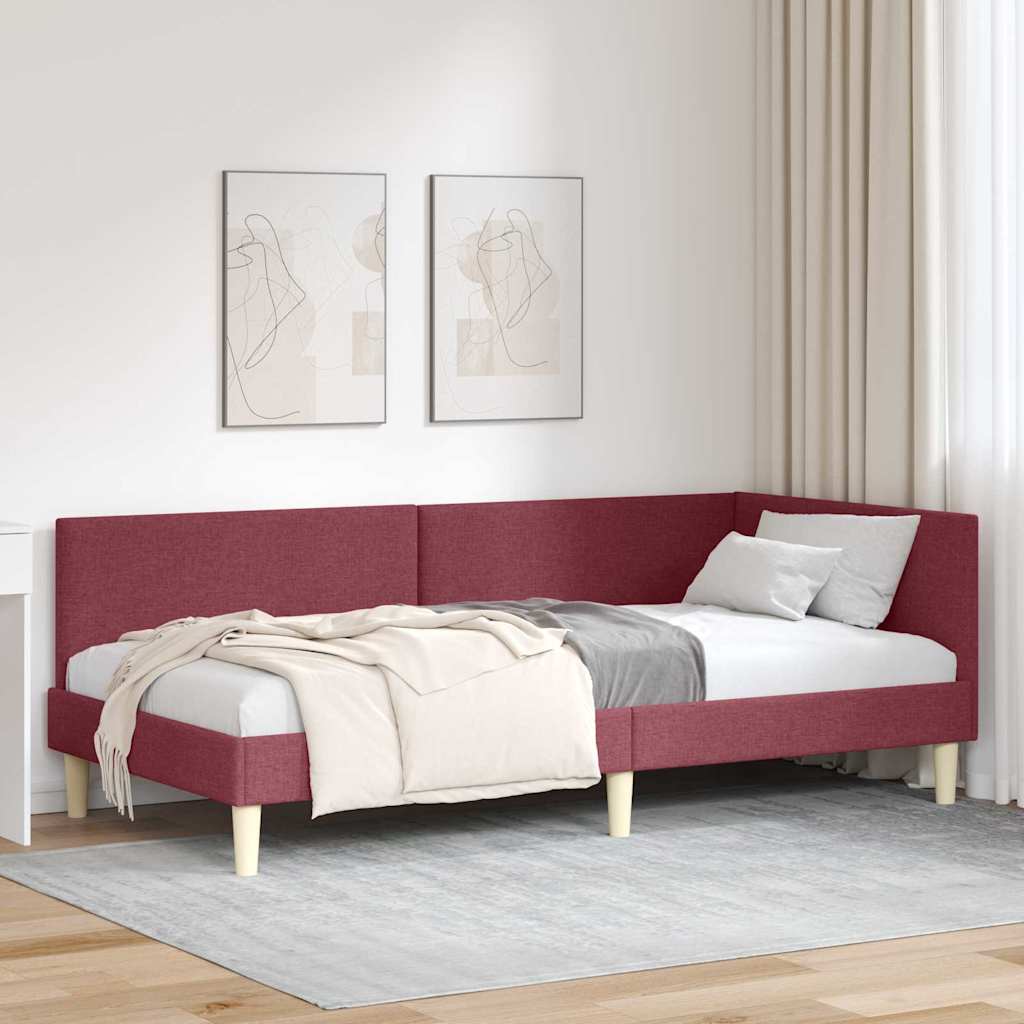 vidaXL Rama łóżka narożnego Z zagłówkiem Czerwone wino 80 cm x 200 cm
