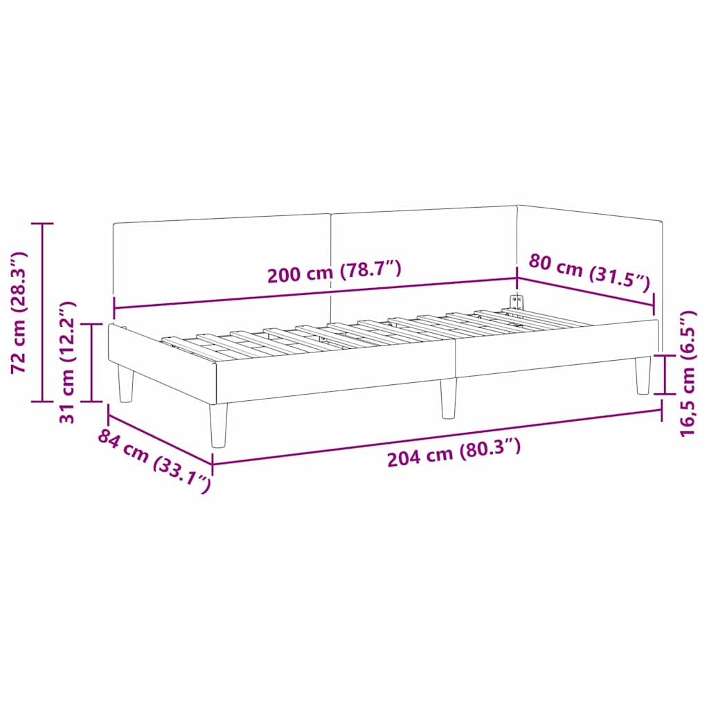 vidaXL Rama łóżka narożnego Z zagłówkiem Czerwone wino 80 cm x 200 cm
