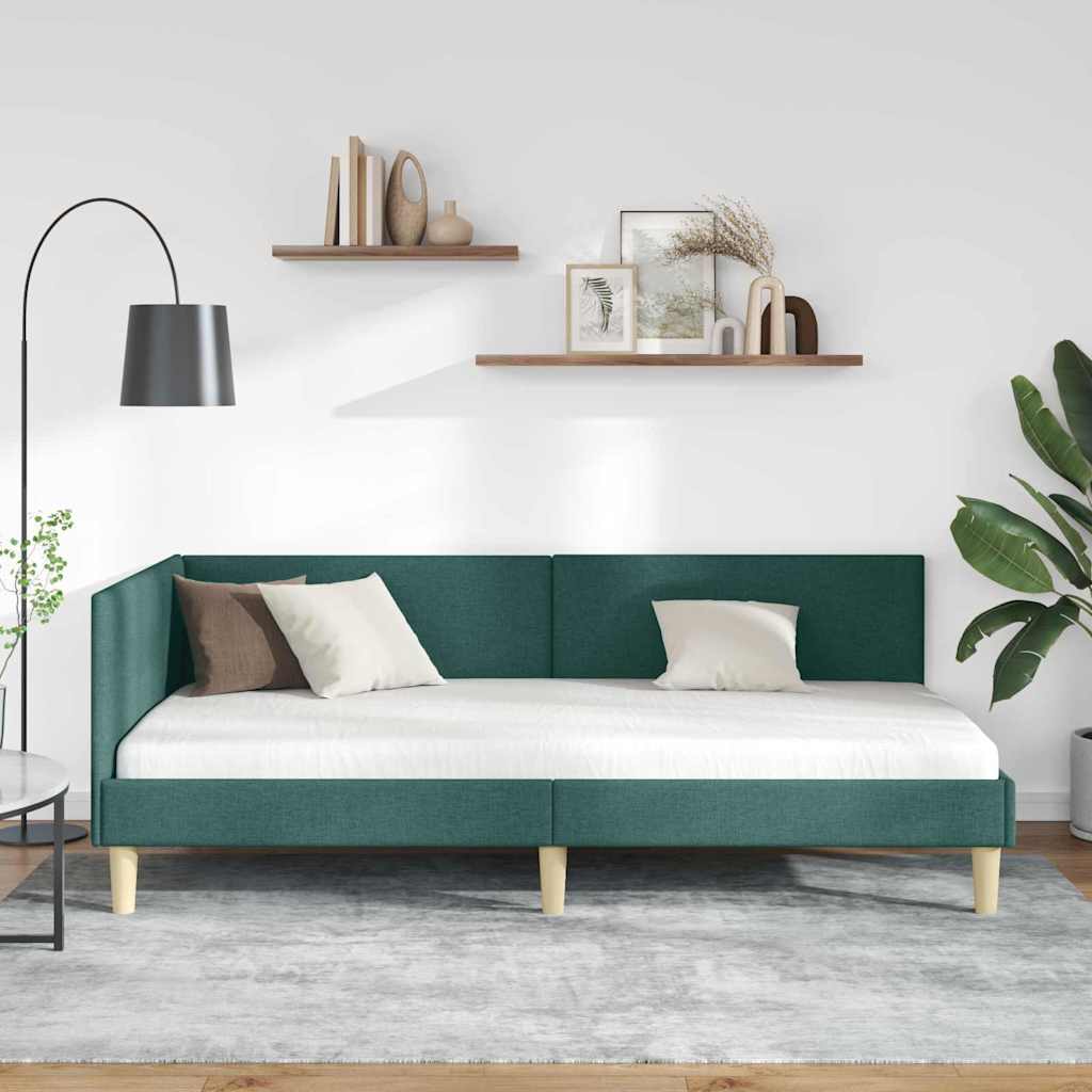 vidaXL Rama łóżka narożnego Z zagłówkiem Ciemna zieleń 80 cm x 200 cm