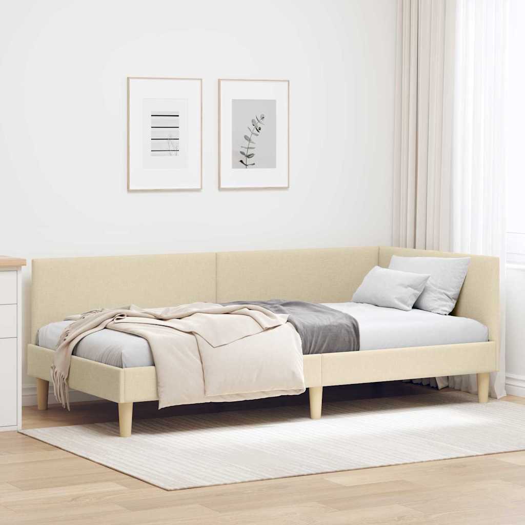 vidaXL Rama łóżka narożnego Kremowy 80 cm x 200 cm Tkanina i sklejka