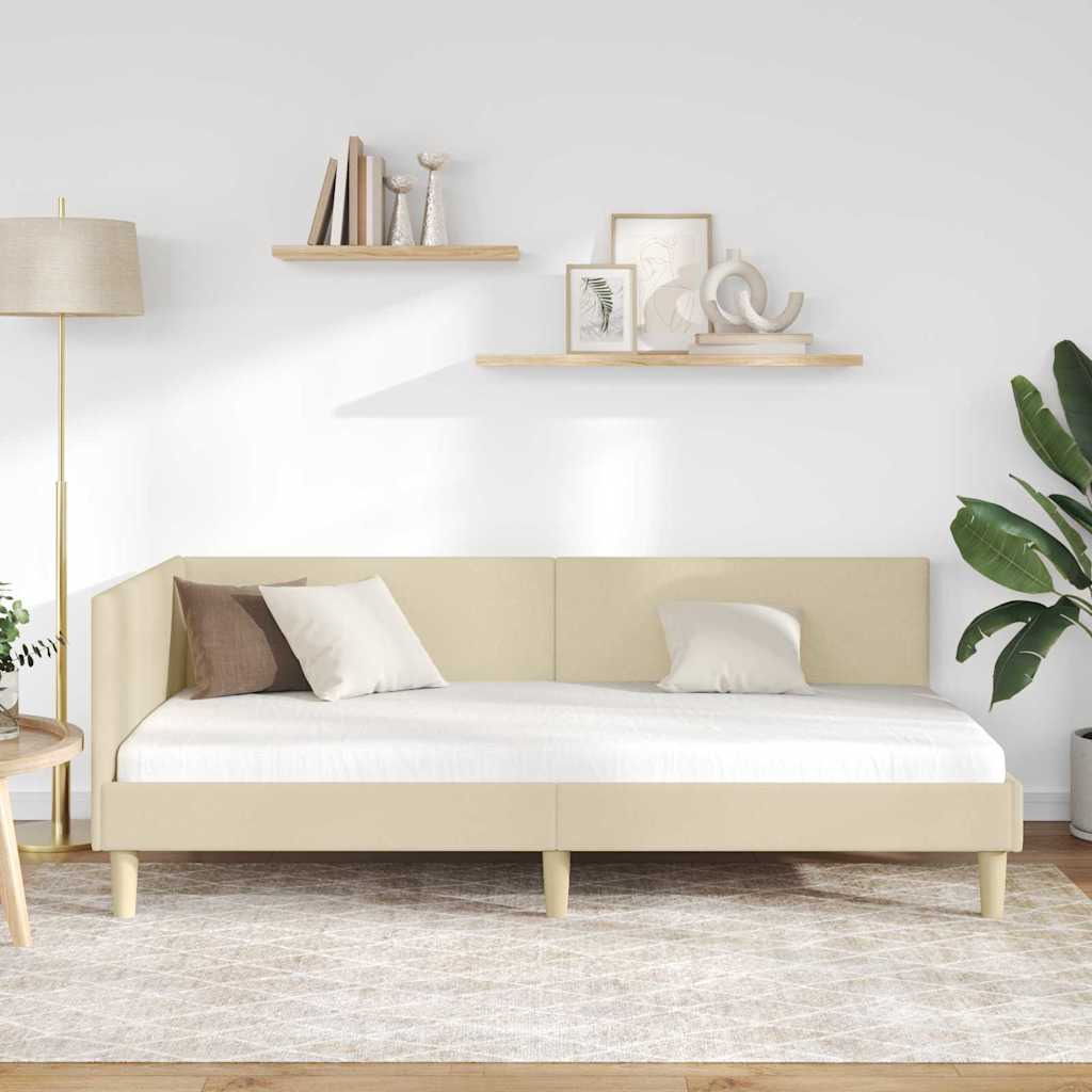 vidaXL Rama łóżka narożnego Kremowy 80 cm x 200 cm Tkanina i sklejka