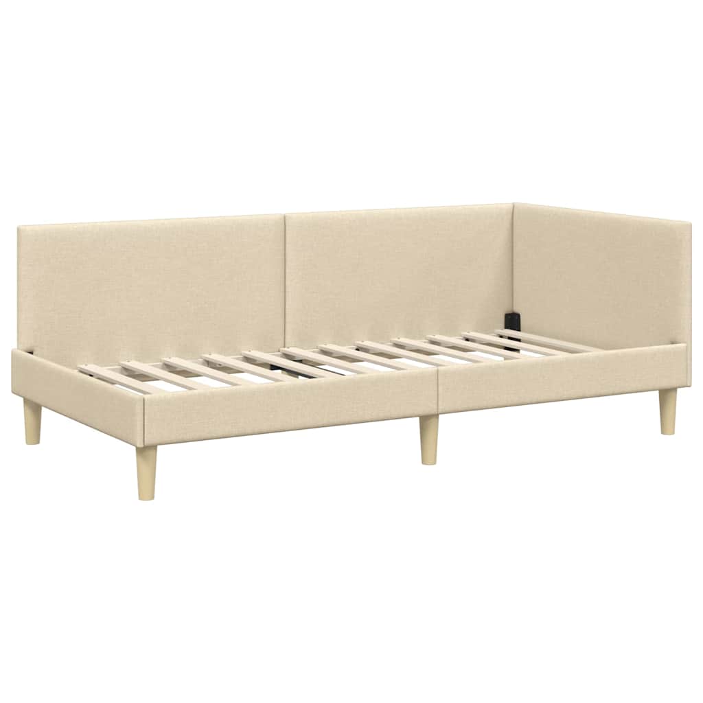 vidaXL Rama łóżka narożnego Kremowy 80 cm x 200 cm Tkanina i sklejka