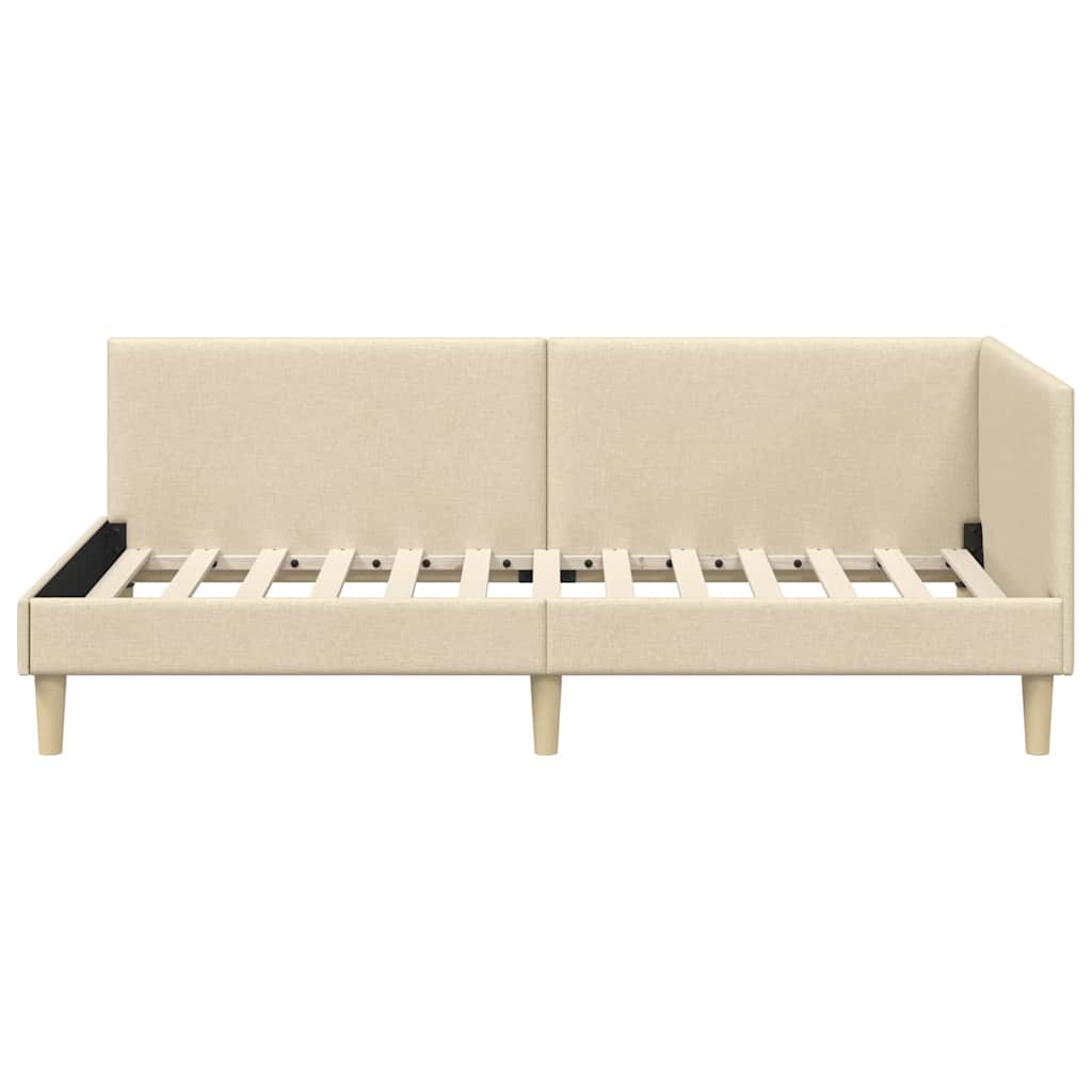 vidaXL Rama łóżka narożnego Kremowy 80 cm x 200 cm Tkanina i sklejka