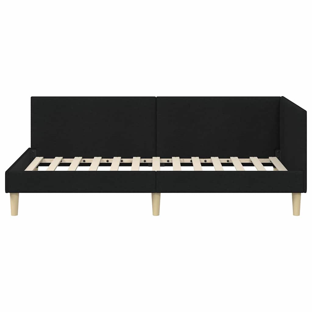 vidaXL Rama łóżka narożnego Czarny 90 cm x 190 cm Tkanina i sklejka