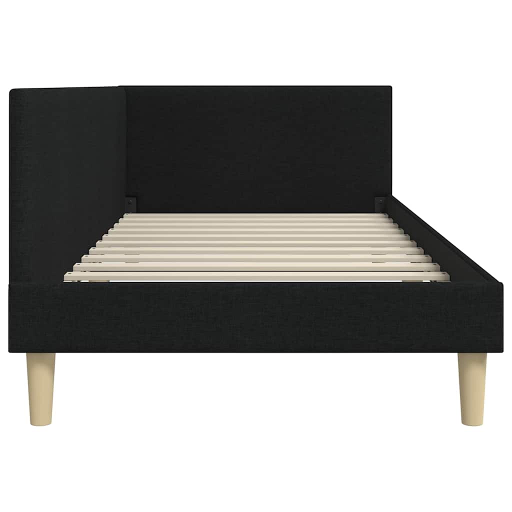 vidaXL Rama łóżka narożnego Czarny 90 cm x 190 cm Tkanina i sklejka