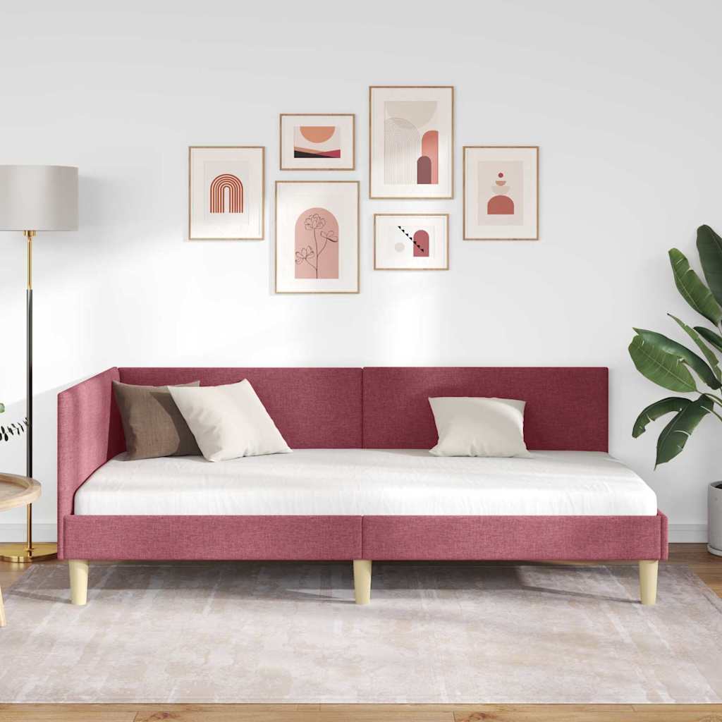 vidaXL Rama łóżka narożnego Z zagłówkiem Czerwone wino 90 cm x 190 cm