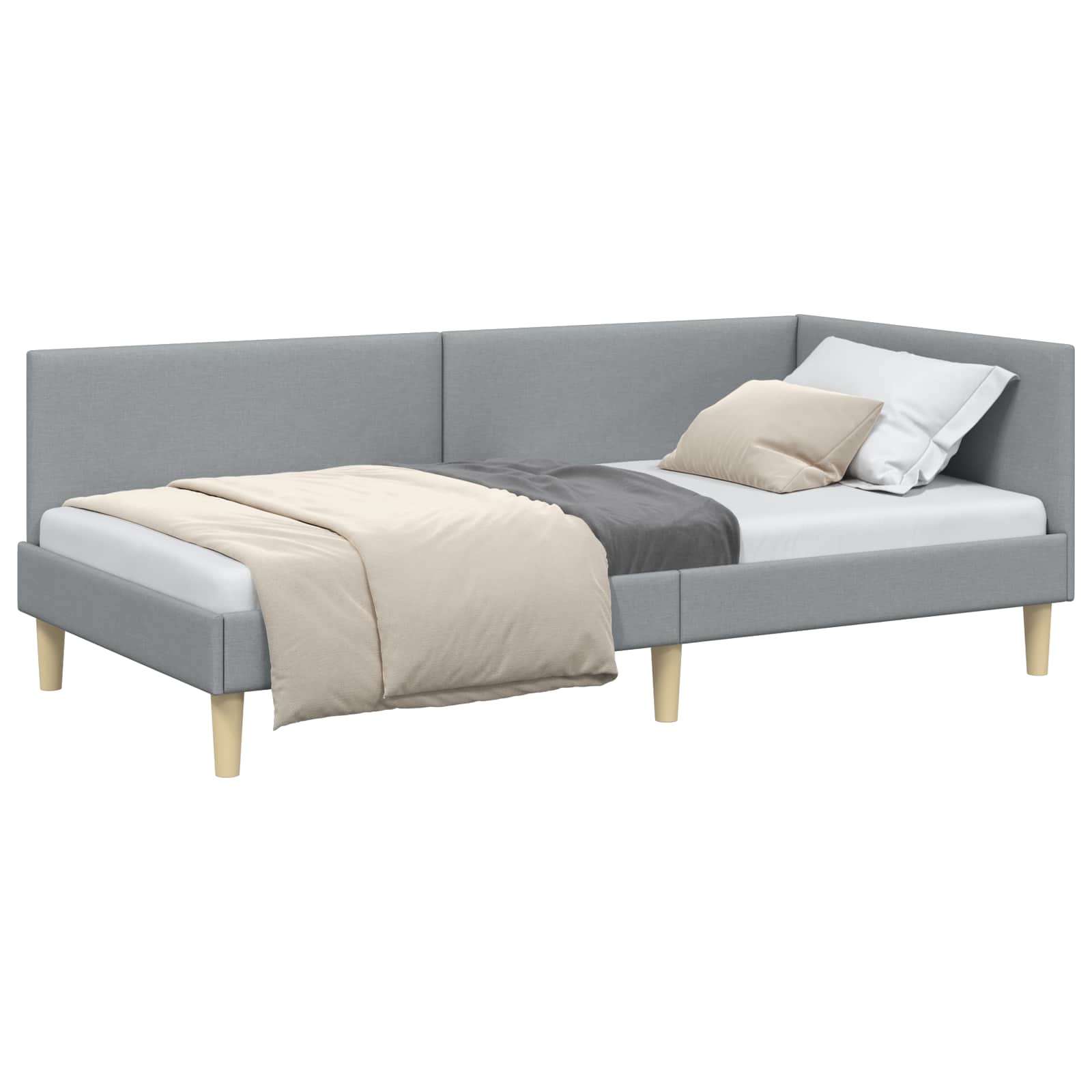 vidaXL Rama łóżka narożnego Z zagłówkiem Jasnoszary 90 cm x 200 cm