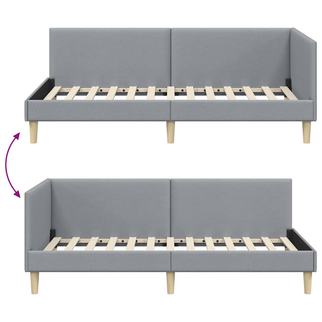 vidaXL Rama łóżka narożnego Z zagłówkiem Jasnoszary 90 cm x 200 cm