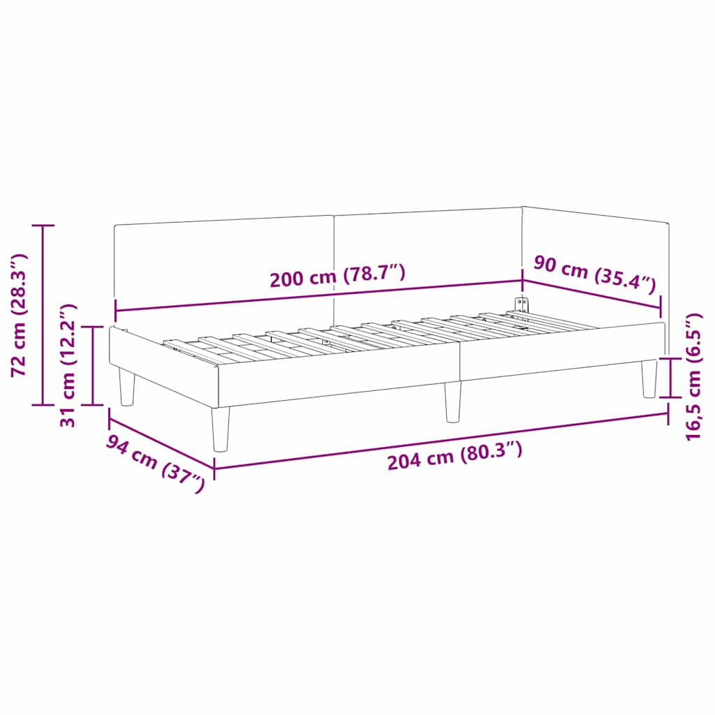 vidaXL Rama łóżka narożnego Z zagłówkiem Jasnoszary 90 cm x 200 cm