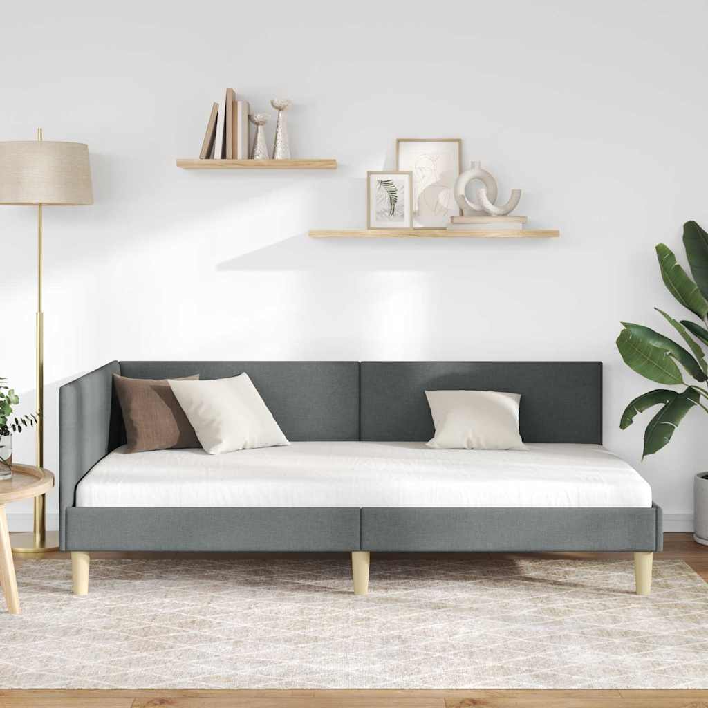 vidaXL Rama łóżka narożnego Z zagłówkiem Ciemnoszary 90 cm x 200 cm