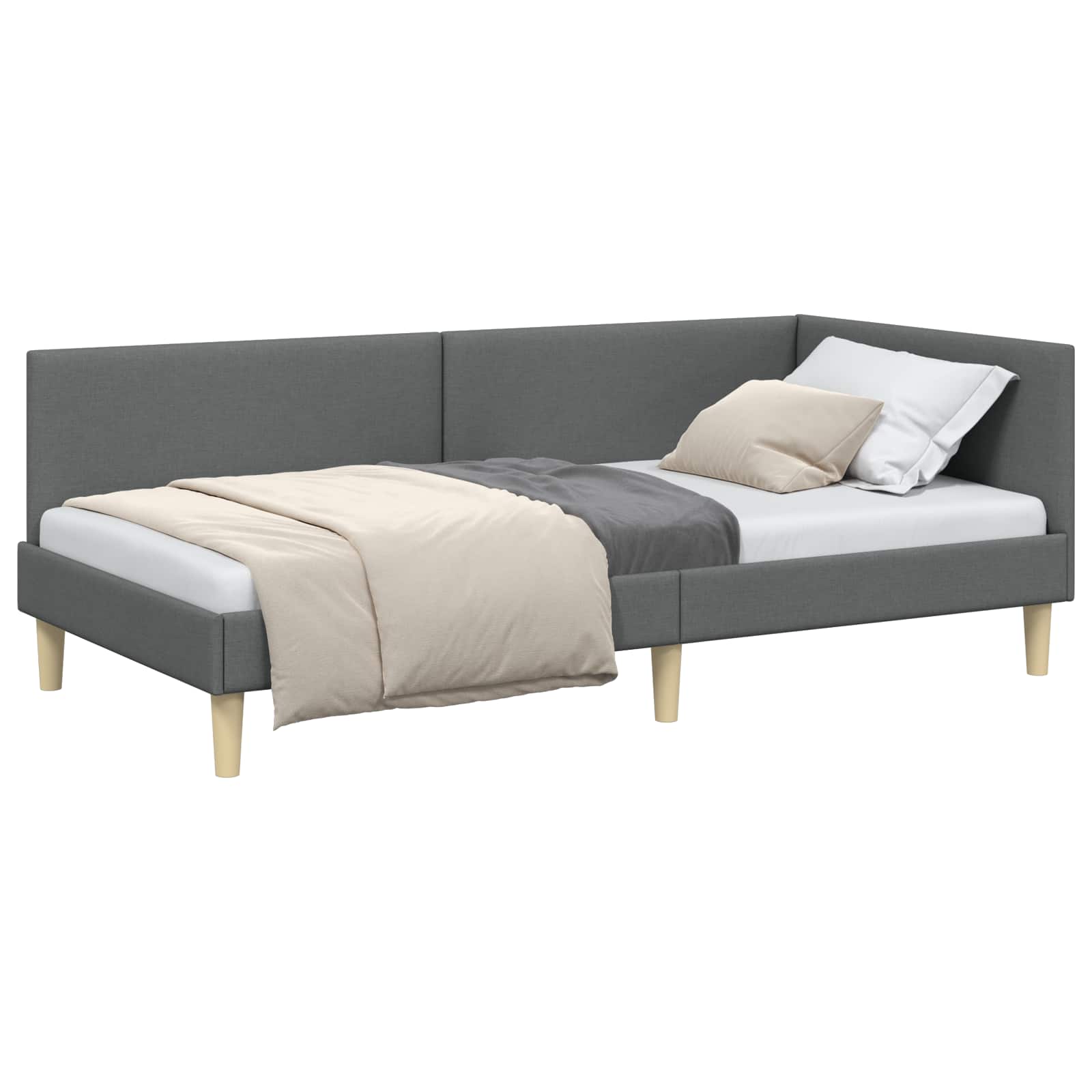 vidaXL Rama łóżka narożnego Z zagłówkiem Ciemnoszary 90 cm x 200 cm