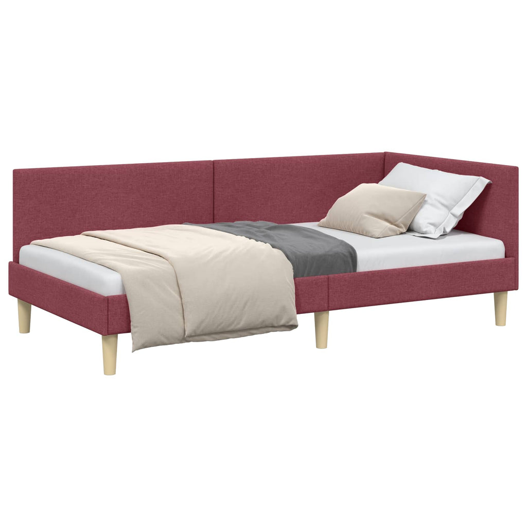 vidaXL Rama łóżka narożnego Z zagłówkiem Czerwone wino 90 cm x 200 cm