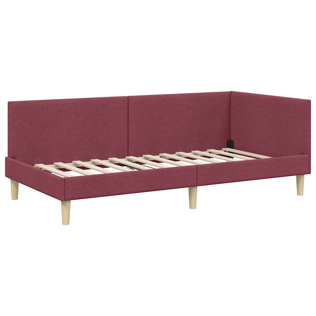 vidaXL Rama łóżka narożnego Z zagłówkiem Czerwone wino 90 cm x 200 cm
