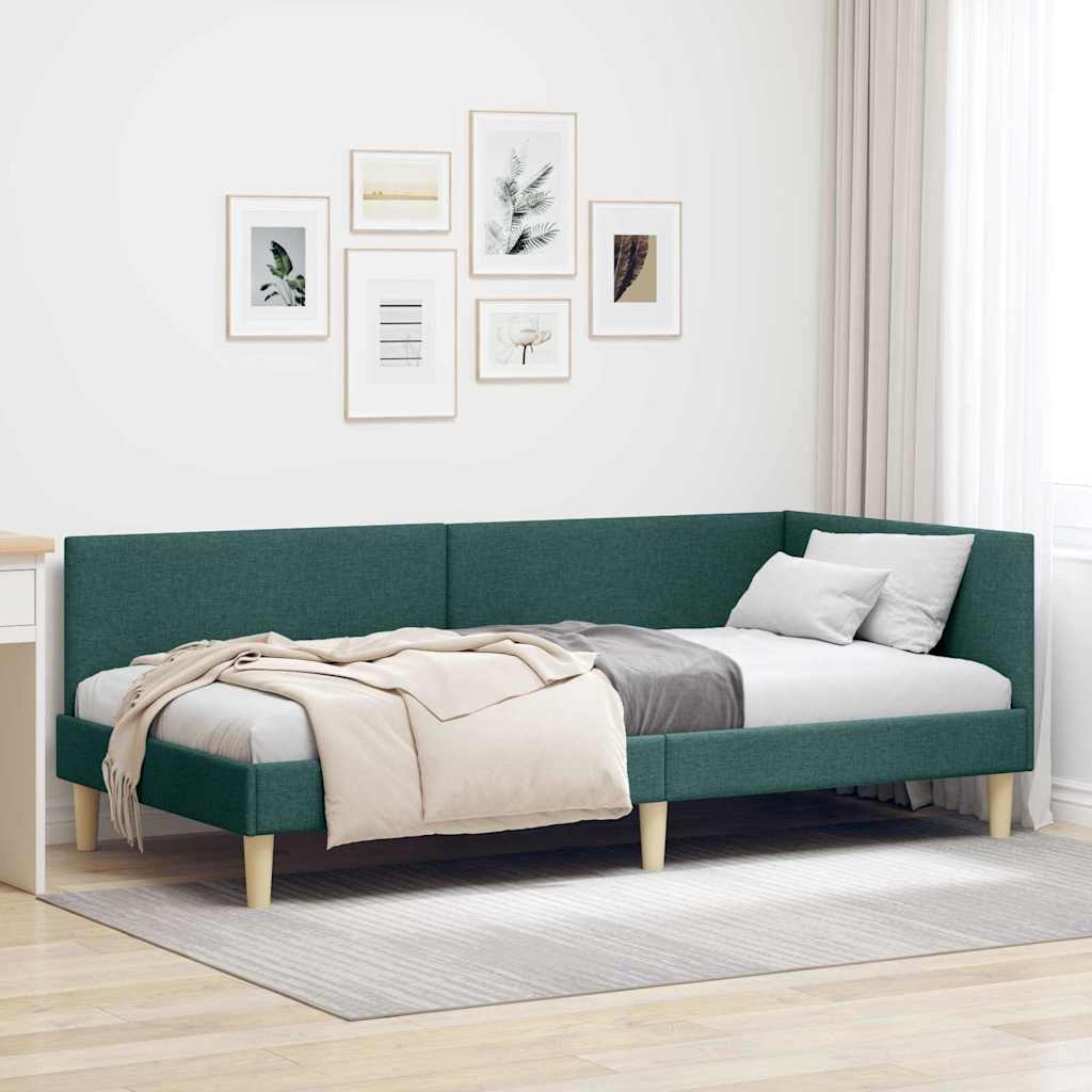vidaXL Rama łóżka narożnego Z zagłówkiem Ciemna zieleń 90 cm x 200 cm