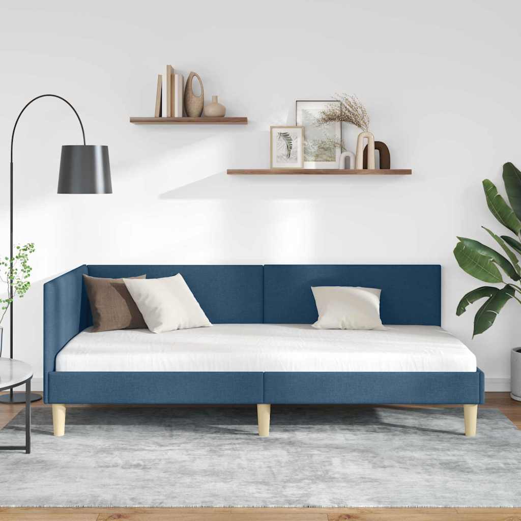 vidaXL Rama łóżka narożnego Niebieski 90 cm x 200 cm Tkanina i sklejka